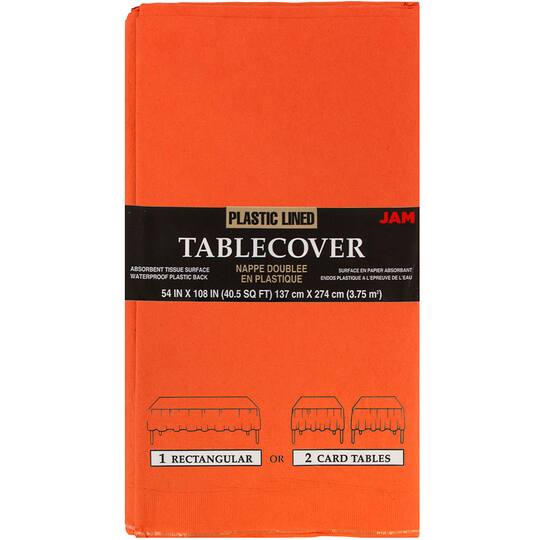 JAM Paper Orange Rectangular Plastic Lined Paper Table Cover, 54" x 108"